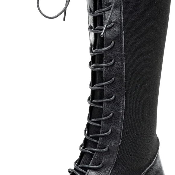 Women's Knitted Fabric Knee High Boots 8.5 Tall Platform Chunky Heel - Picture 1 of 9